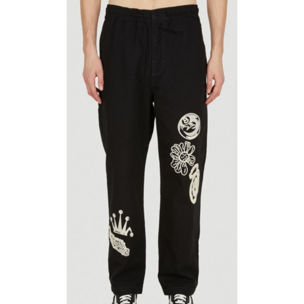 Stussy Noma Icon Beach Pants Washed Black Sz Small Embroidered Graphics Stylish